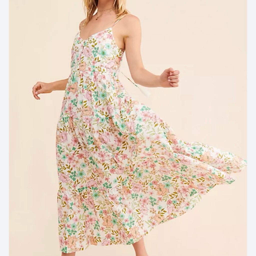 Harni Taya Elegant Floral Maxi Dress In Pink And Green